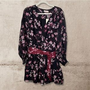 Ramy Brook Black and Purple Randi Floral Silk Dress